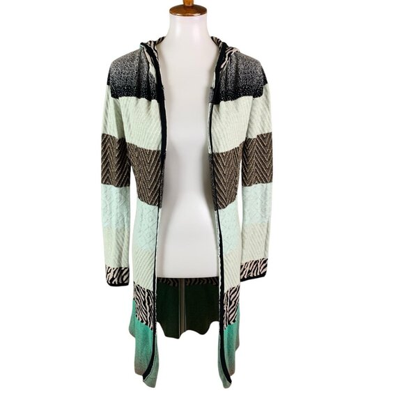 BKE Women’s Hooded Open Front Cardigan Sweater Size S Multi-Color Knit Longline - Picture 1 of 7